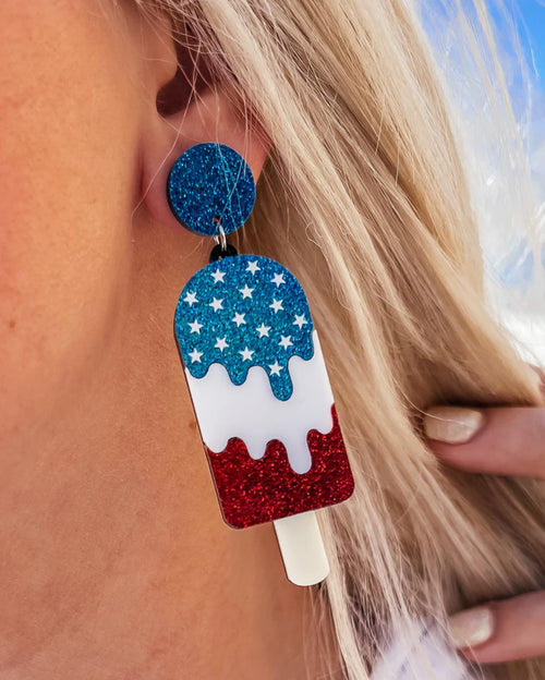 4th of July Popcicle Glitter Stud Earrings - Maple Row Boutique 