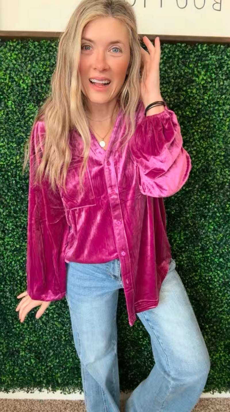 The Best Policy Velvet Balloon Sleeve Top - Maple Row Boutique