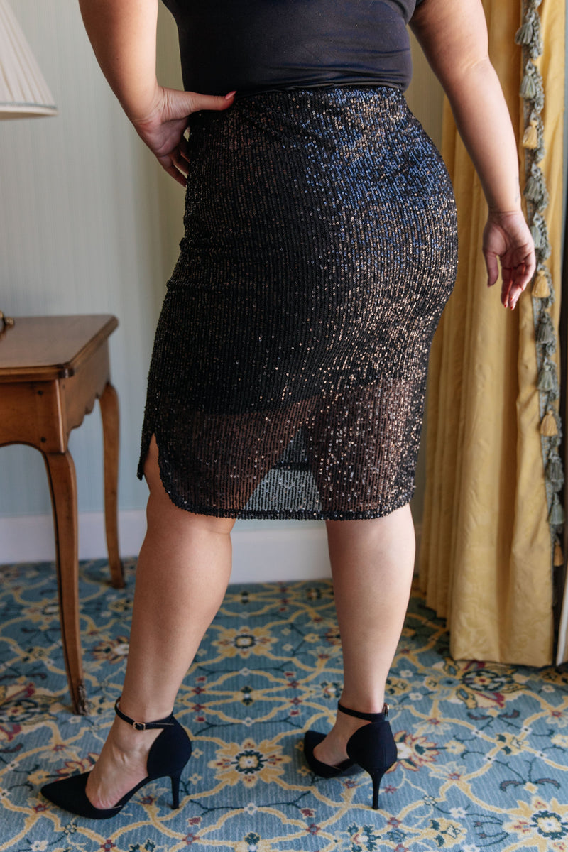 Gilded Age Sequin Skirt in Black - Maple Row Boutique 