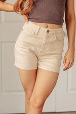 Greta High Rise Garment Dyed Shorts in Bone - Maple Row Boutique 