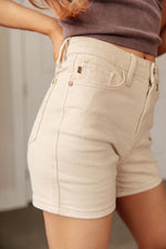 Greta High Rise Garment Dyed Shorts in Bone - Maple Row Boutique 