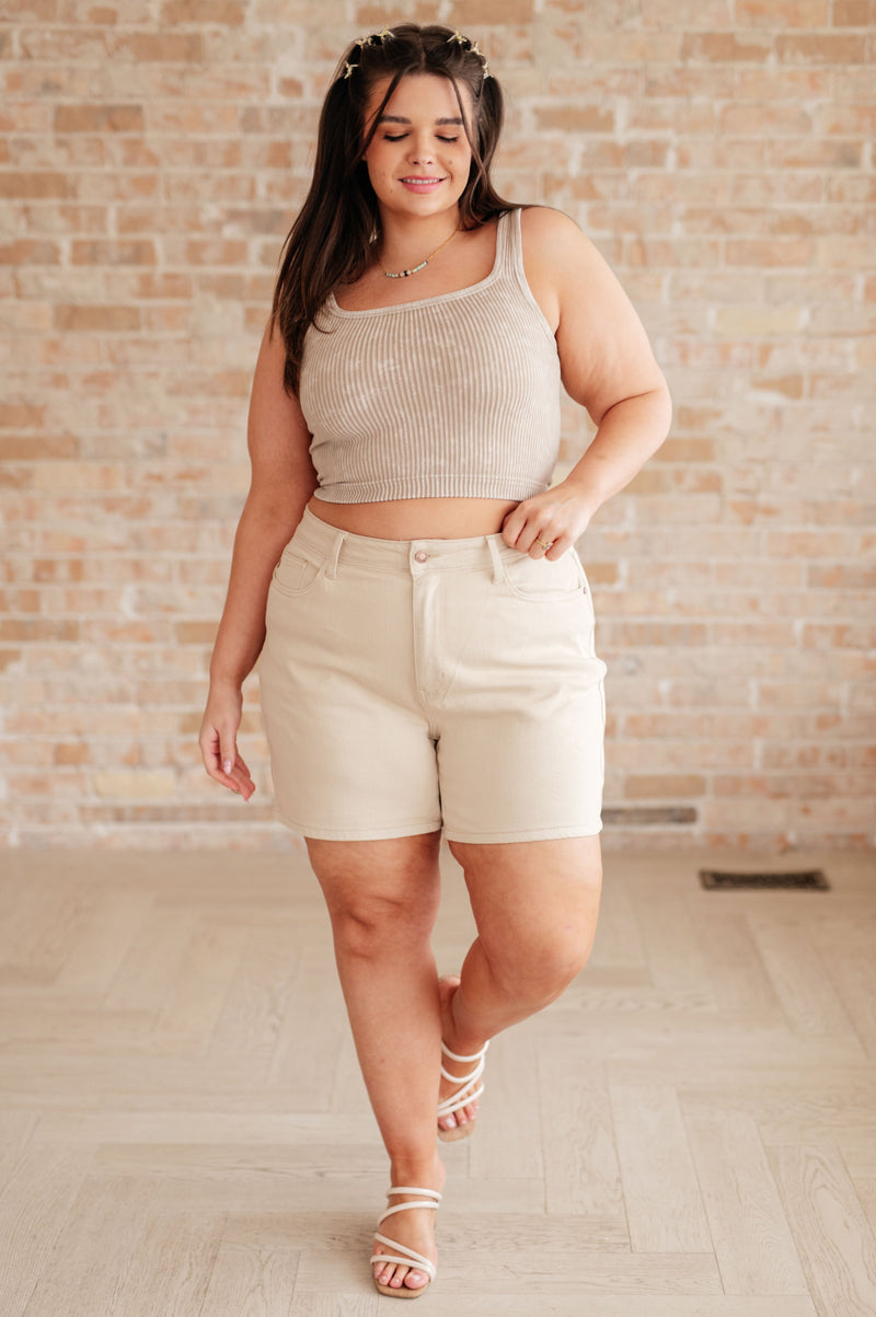 Greta High Rise Garment Dyed Shorts in Bone - Maple Row Boutique 