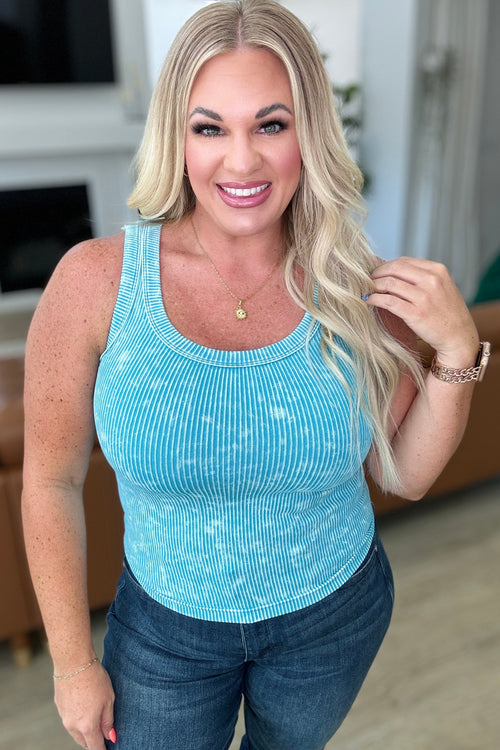Go the Distance Ribbed Tank in Ice Blue - Maple Row Boutique 