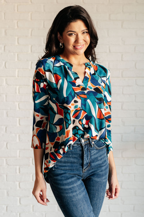 I Think Different Top in Abstract Teal - Maple Row Boutique 