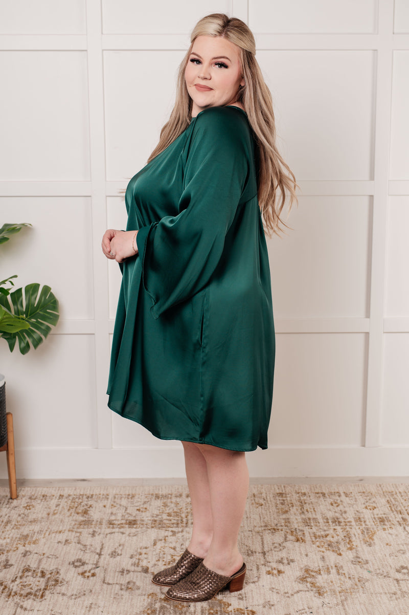 Isn't It Lovely Poly Satin Butterfly Sleeve Dress - Maple Row Boutique 