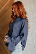 It's The Little Things Relaxed Scuba Pullover in Blue Indigo - Maple Row Boutique 