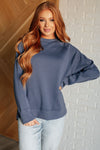 It's The Little Things Relaxed Scuba Pullover in Blue Indigo - Maple Row Boutique 