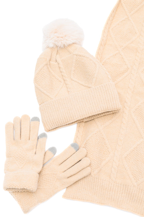 Jane Frost Beanie, Glove, and Scarf Set in Beige - Maple Row Boutique