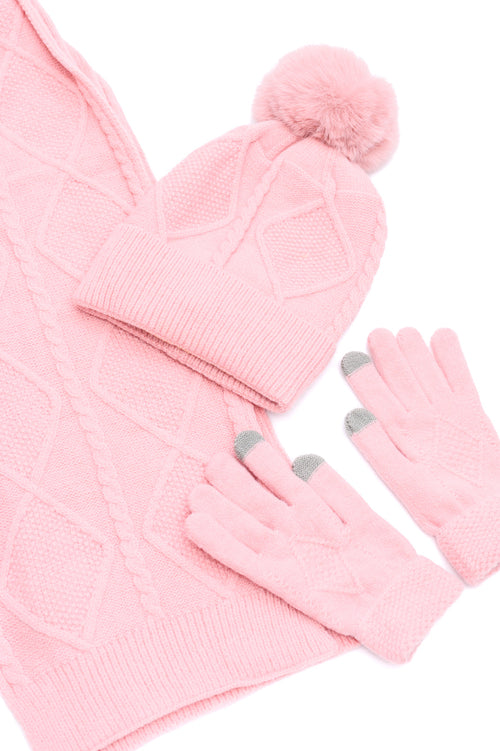 Jane Frost Beanie, Glove, and Scarf Set in Pink - Maple Row Boutique