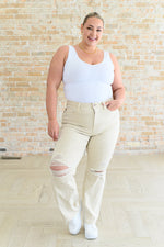 Selena High Rise Distressed 90's Straight Jeans in Bone - Maple Row Boutique 