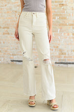 Selena High Rise Distressed 90's Straight Jeans in Bone - Maple Row Boutique 