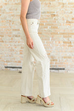 Selena High Rise Distressed 90's Straight Jeans in Bone - Maple Row Boutique 