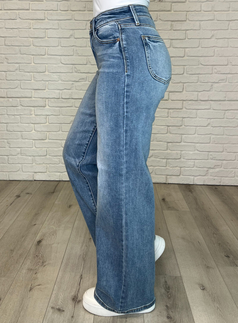 Karis High Rise Vintage Wash Retro Wide Leg - Maple Row Boutique