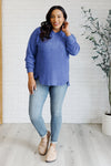 Keeping it Real Brushed Melange Hacci Long Sleeve Tee in Bright Blue - Maple Row Boutique 