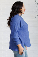 Keeping it Real Brushed Melange Hacci Long Sleeve Tee in Bright Blue - Maple Row Boutique 