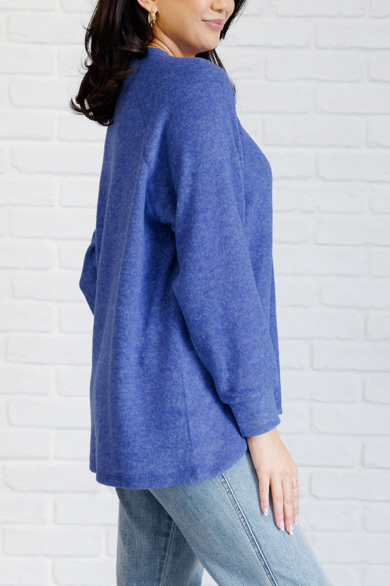 Keeping it Real Brushed Melange Hacci Long Sleeve Tee in Bright Blue - Maple Row Boutique 