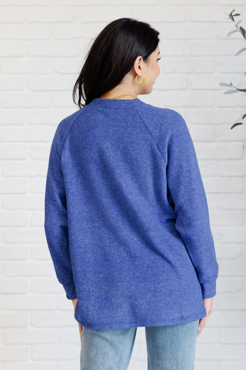 Keeping it Real Brushed Melange Hacci Long Sleeve Tee in Bright Blue - Maple Row Boutique 