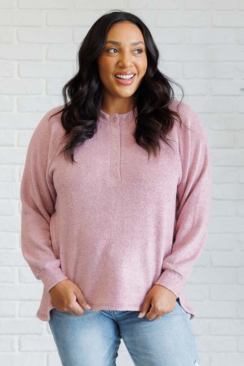 Keeping it Real Brushed Melange Hacci Long Sleeve Tee in Light Rose - Maple Row Boutique 