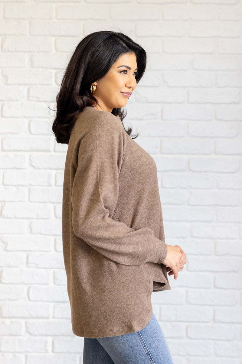 Keeping it Real Brushed Melange Hacci Long Sleeve Tee in Mocha - Maple Row Boutique 