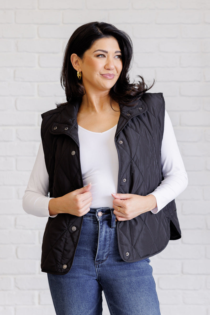 Layering Queen Quilted Puffer Vest in Black - Maple Row Boutique 