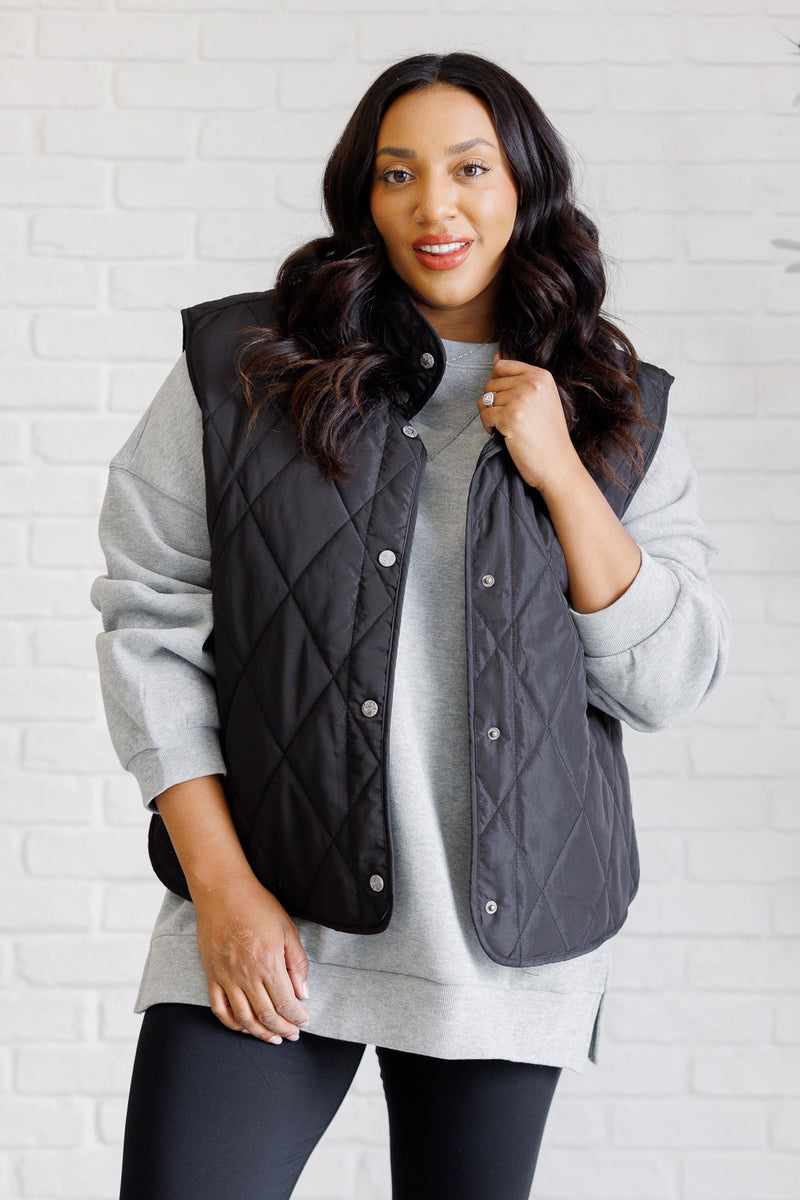 Layering Queen Quilted Puffer Vest in Black - Maple Row Boutique 