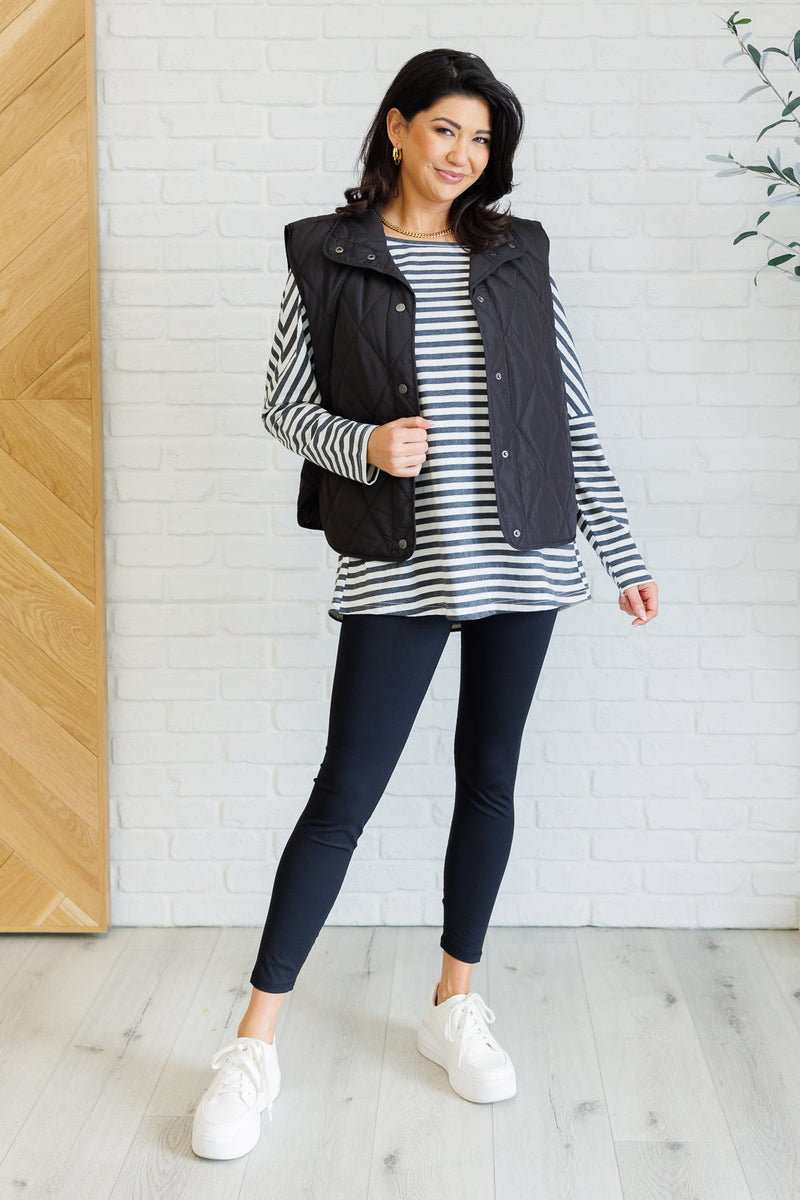 Layering Queen Quilted Puffer Vest in Black - Maple Row Boutique 