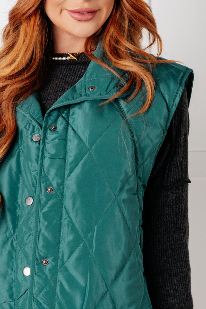 Layering Queen Quilted Puffer Vest in Hunter Green - Maple Row Boutique