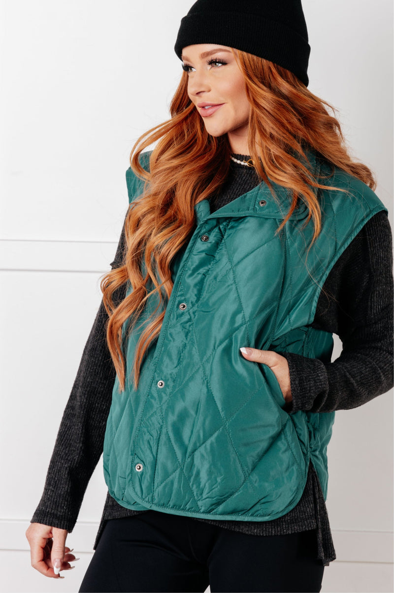 Layering Queen Quilted Puffer Vest in Hunter Green - Maple Row Boutique