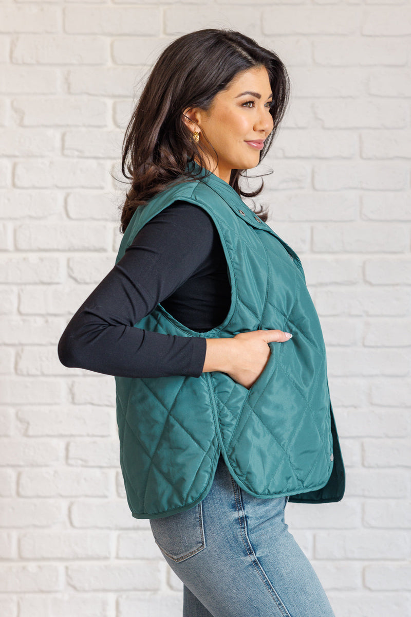 Layering Queen Quilted Puffer Vest in Hunter Green - Maple Row Boutique 