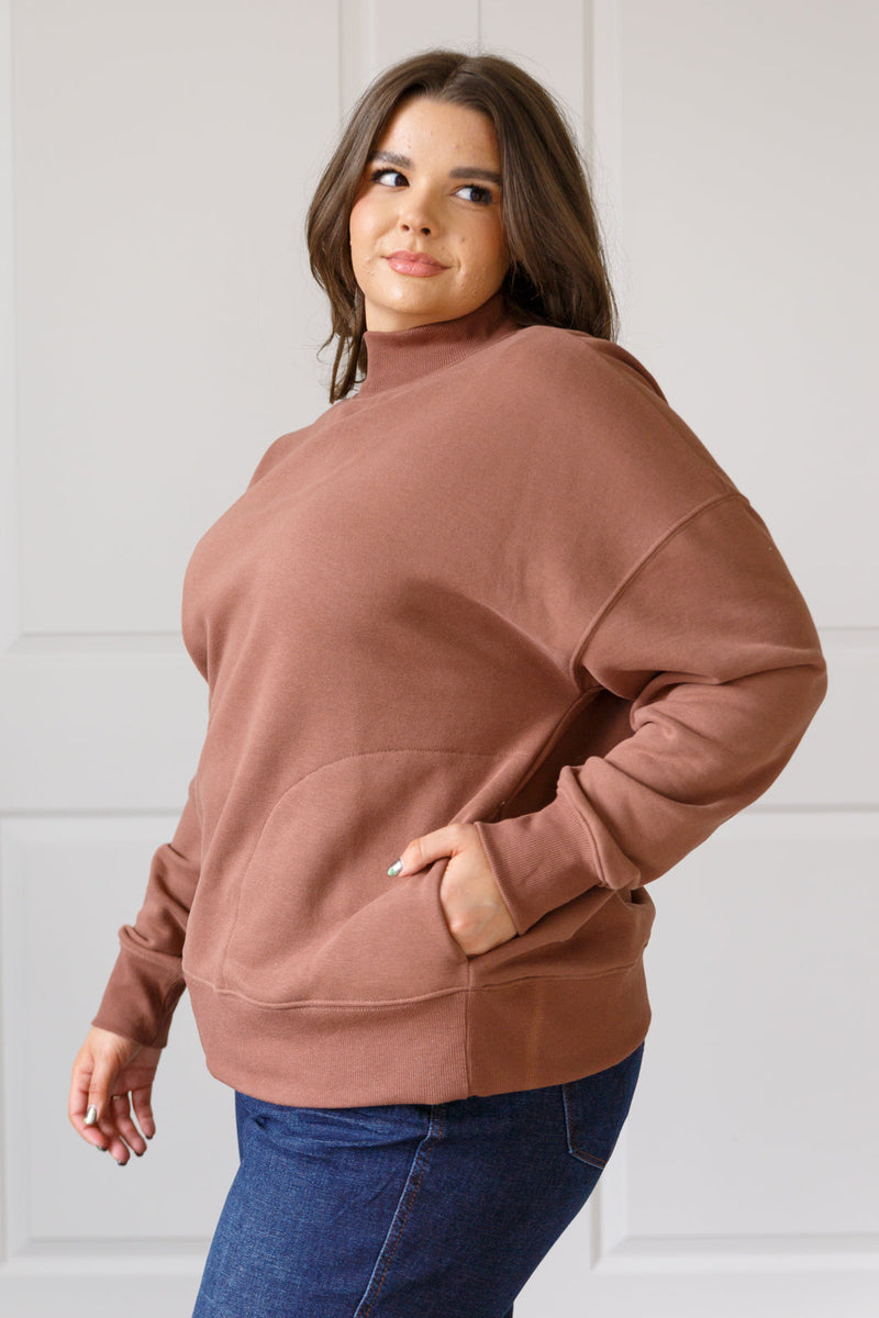 Make No Mistake Mock Neck Pullover in Cocoa - Maple Row Boutique 