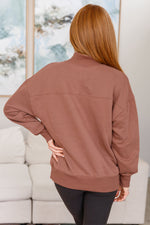 Make No Mistake Mock Neck Pullover in Cocoa - Maple Row Boutique 