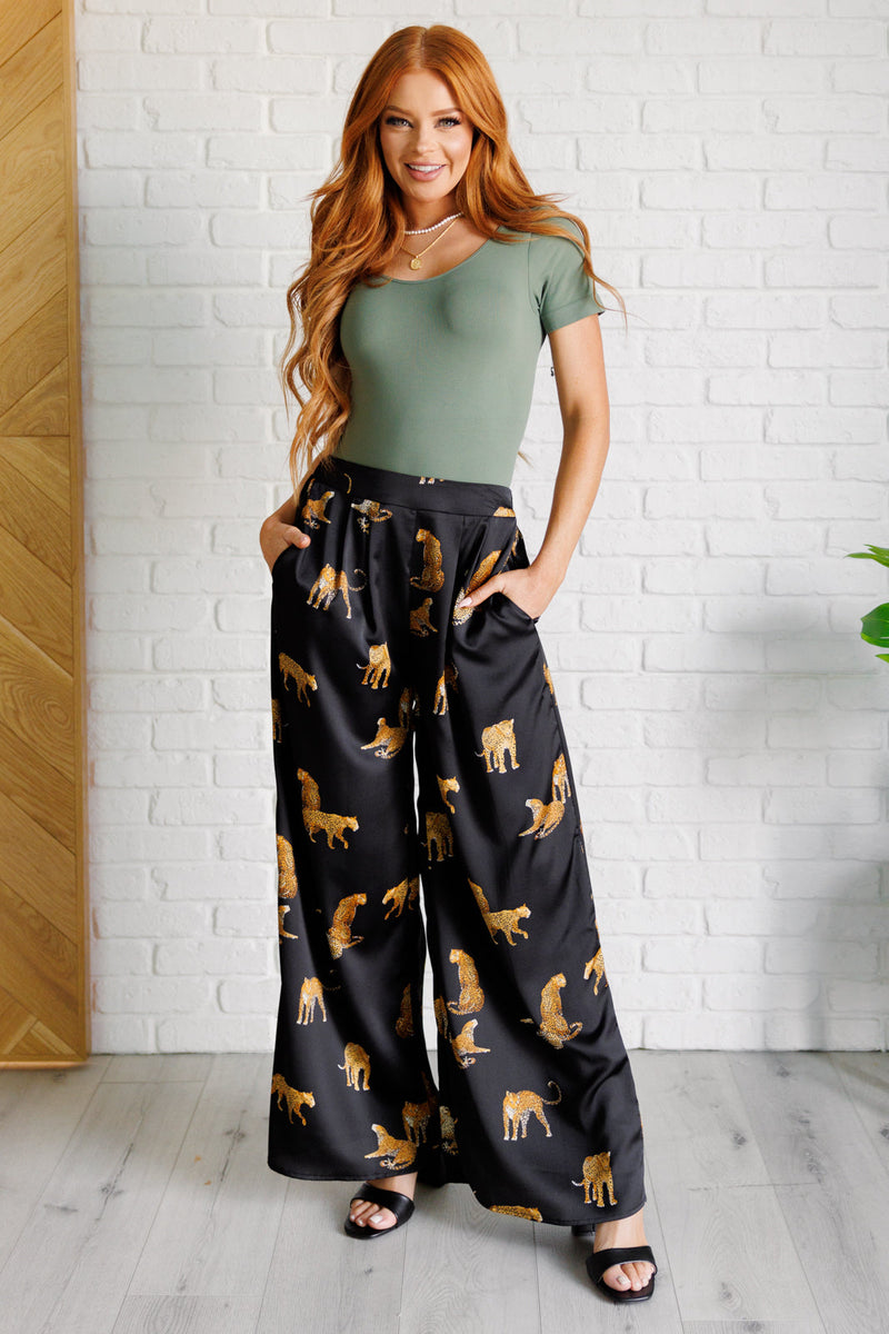 Legendary in Leopard Satin Wide Leg Pants - Maple Row Boutique 