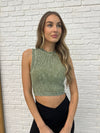 Over and Out Cropped Ribbed Tank in Ash Olive - Maple Row Boutique