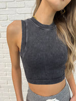 Over and Out Cropped Ribbed Tank in Black - Maple Row Boutique