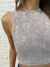 Over and Out Cropped Ribbed Tank in Sleet - Maple Row Boutique