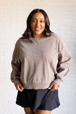 Quick Fix Mineral Wash Crew Neck Pullover in Mocha - Maple Row Boutique 