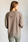 Quick Fix Mineral Wash Crew Neck Pullover in Mocha - Maple Row Boutique 