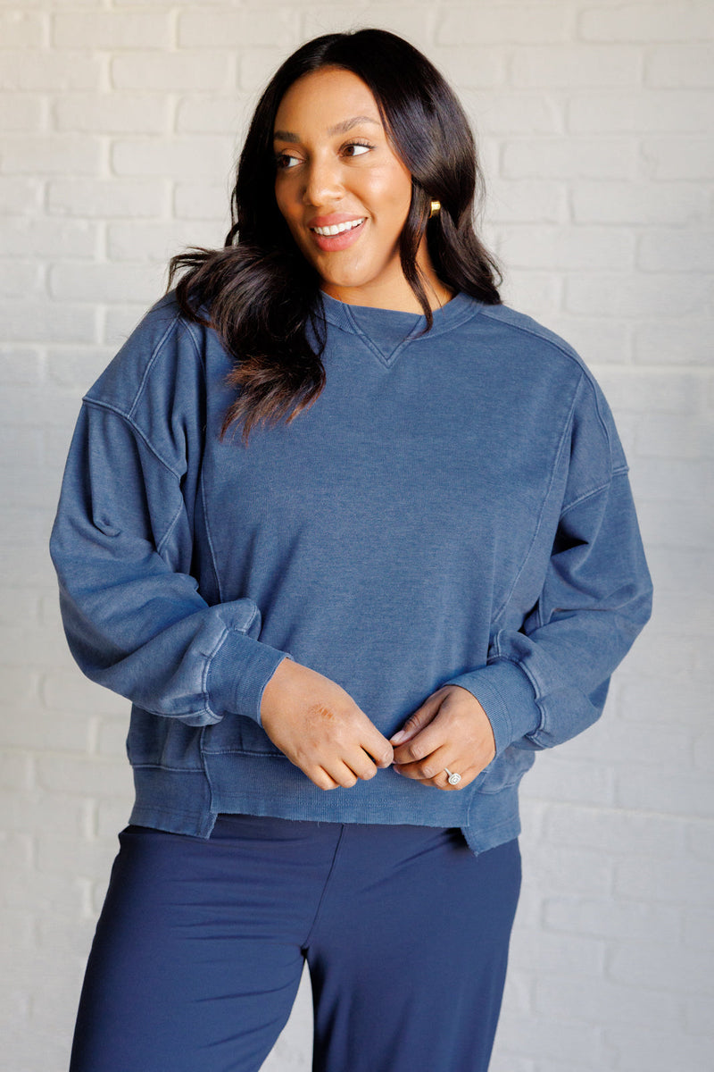 Quick Fix Mineral Wash Crew Neck Pullover in Psychic - Maple Row Boutique 