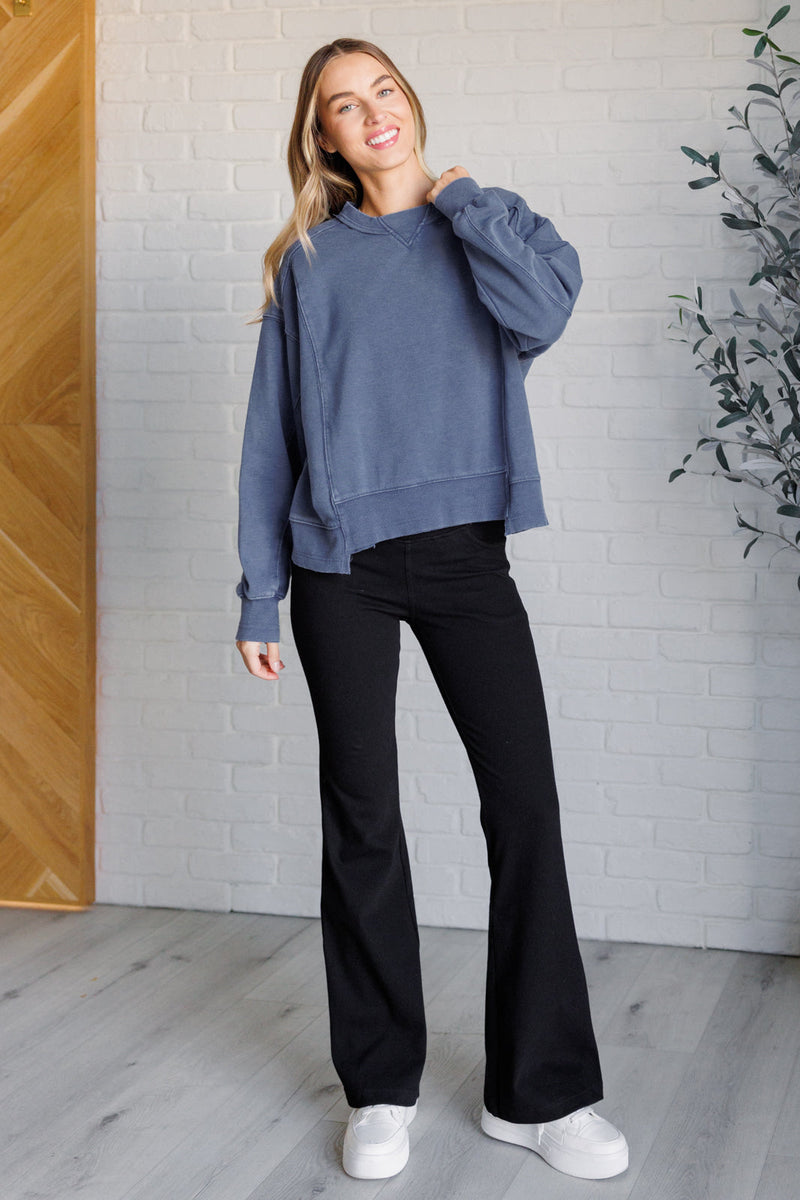 Quick Fix Mineral Wash Crew Neck Pullover in Psychic - Maple Row Boutique 