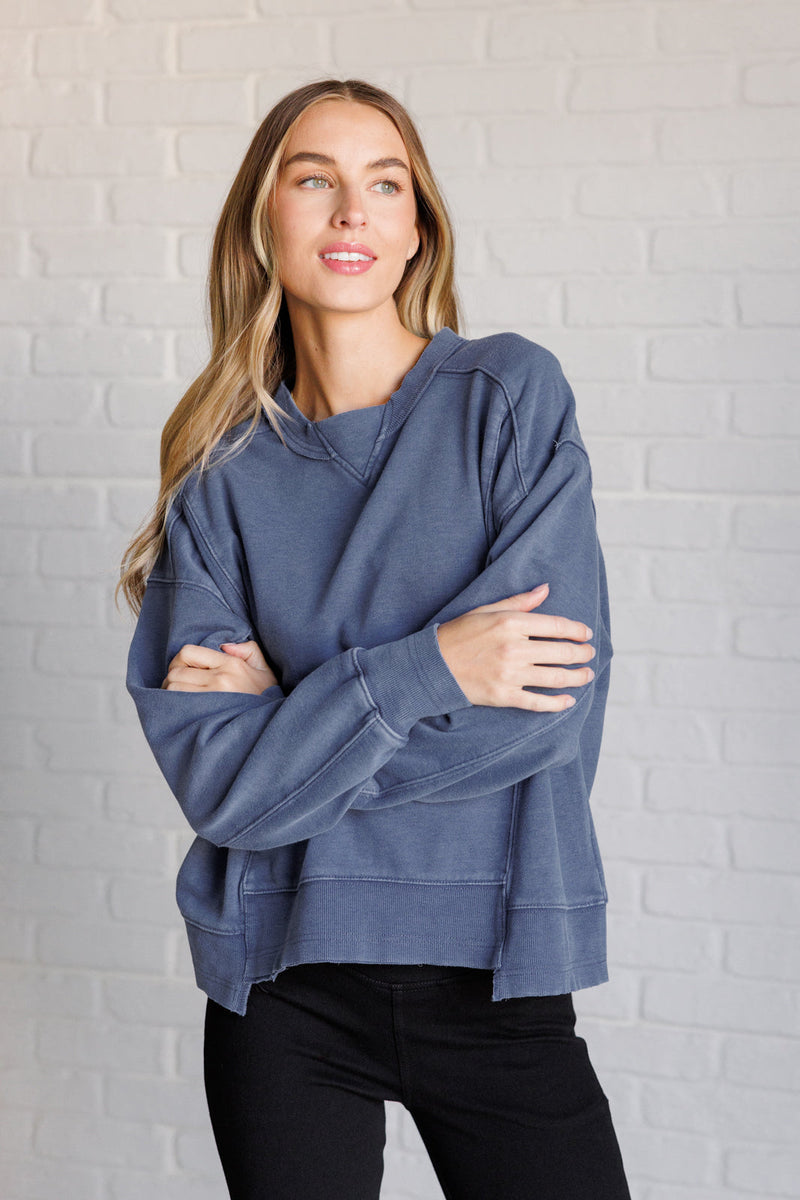 Quick Fix Mineral Wash Crew Neck Pullover in Psychic - Maple Row Boutique 