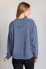 Quick Fix Mineral Wash Crew Neck Pullover in Psychic - Maple Row Boutique 