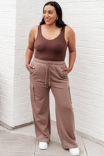 Run, Don't Walk Cargo Sweatpants in Smokey Brown - Maple Row Boutique 