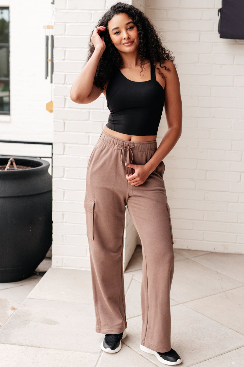 Run, Don't Walk Cargo Sweatpants in Smokey Brown - Maple Row Boutique 