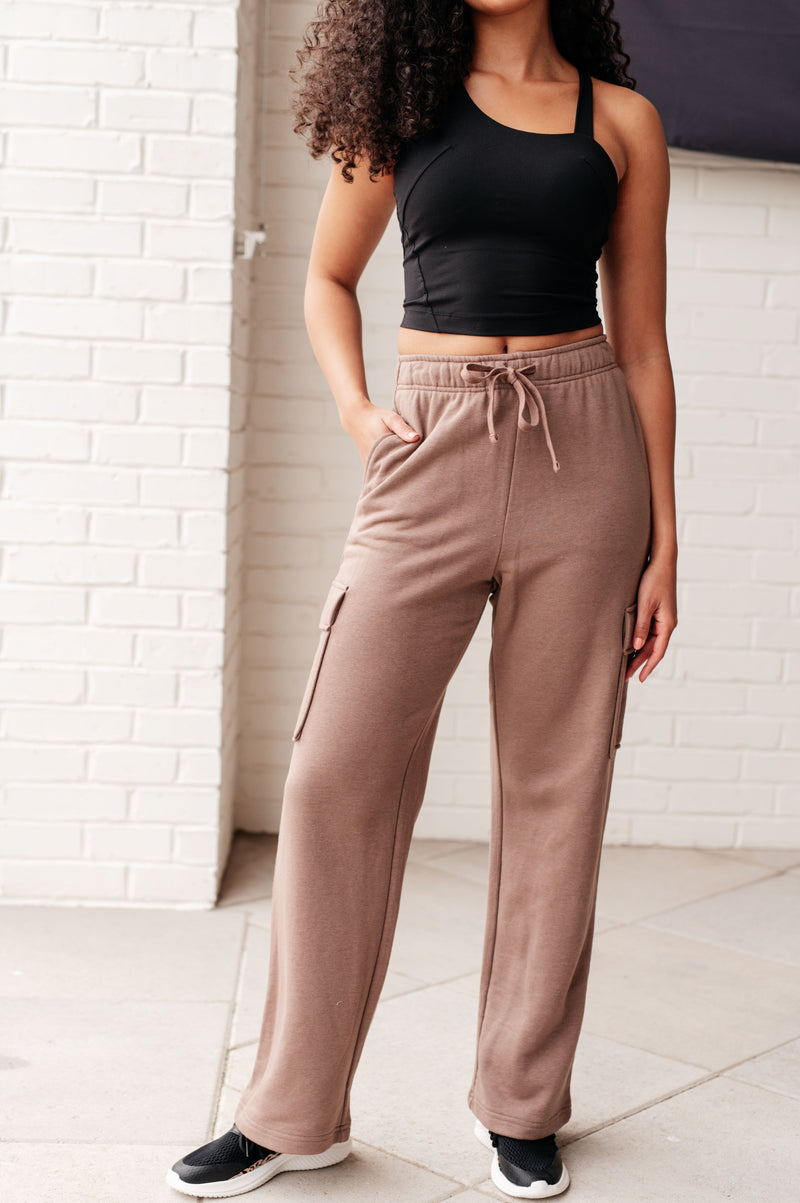 Run, Don't Walk Cargo Sweatpants in Smokey Brown - Maple Row Boutique 