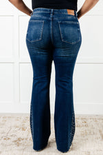 Shannon Mid Rise Rhinestone Detail Flare Jeans - Maple Row Boutique