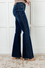 Shannon Mid Rise Rhinestone Detail Flare Jeans - Maple Row Boutique