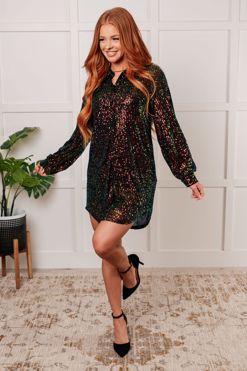 Shimmering Splendor Sequin Shirt Dress - Maple Row Boutique 