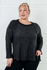 Simple Silhouette Brushed Hacci Sweater in Black - Maple Row Boutique