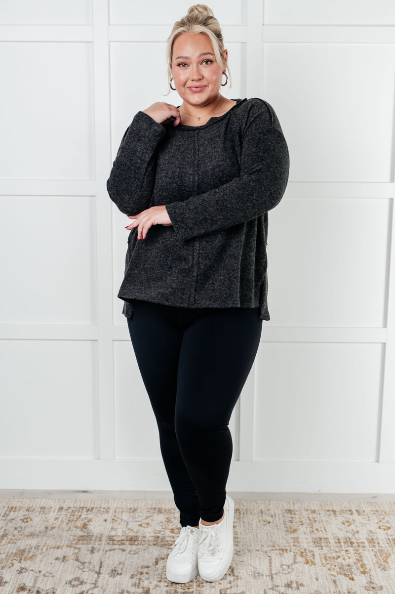 Simple Silhouette Brushed Hacci Sweater in Black - Maple Row Boutique