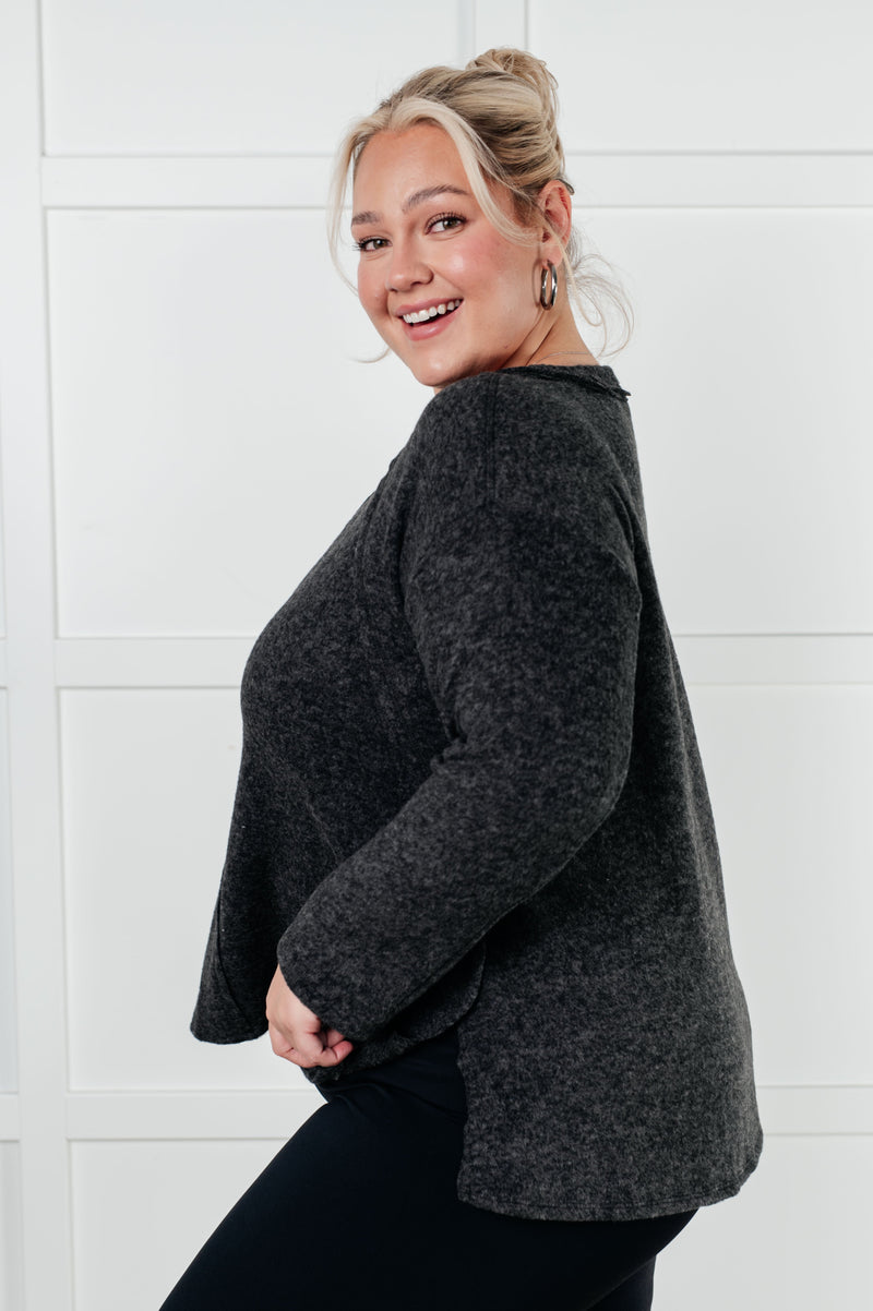 Simple Silhouette Brushed Hacci Sweater in Black - Maple Row Boutique